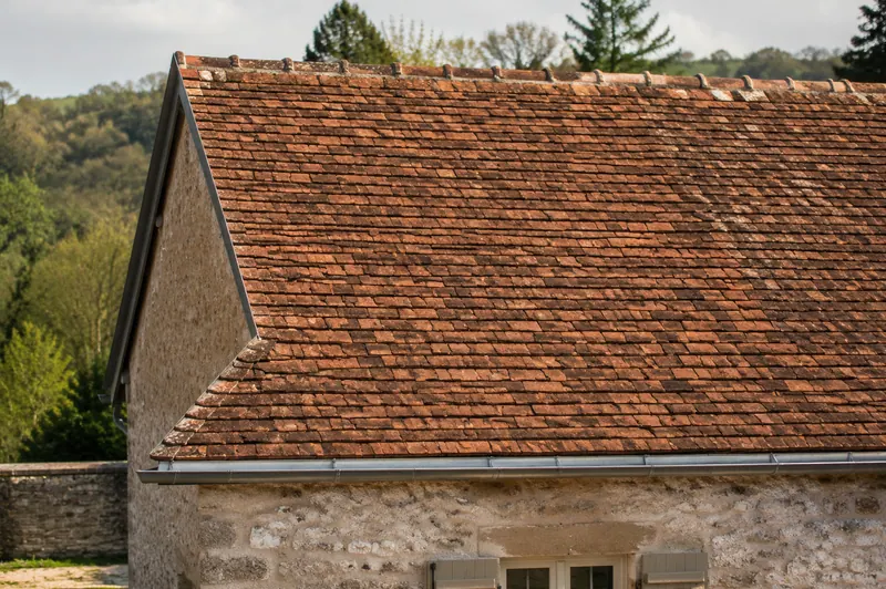 Toiture en tuiles de pays anciennes aux nuances naturelles et à l'aspect irrégulier